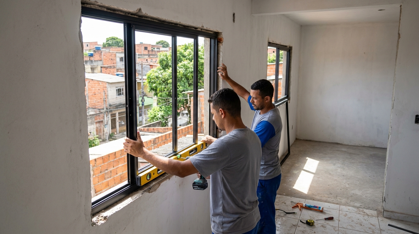 Esquadria de alumínio em obra em Brasília-DF