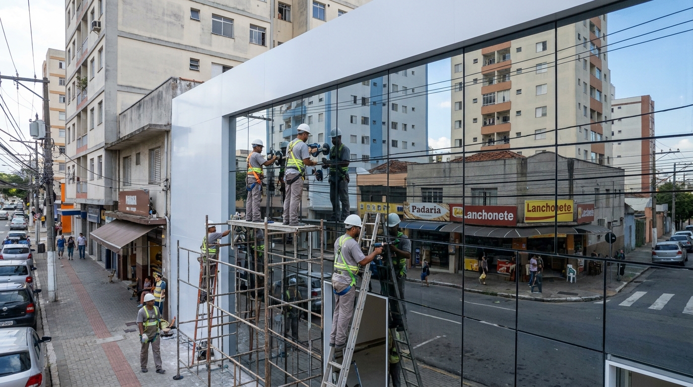 Fachada espelhada em esquina em Brasília-DF